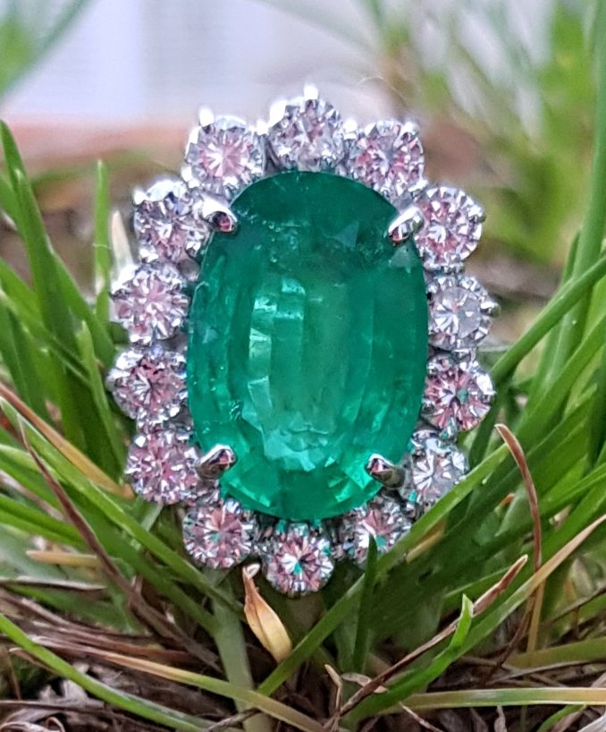 Emerald And Diamonds Ring, White Gold, X Xth Century-photo-4
