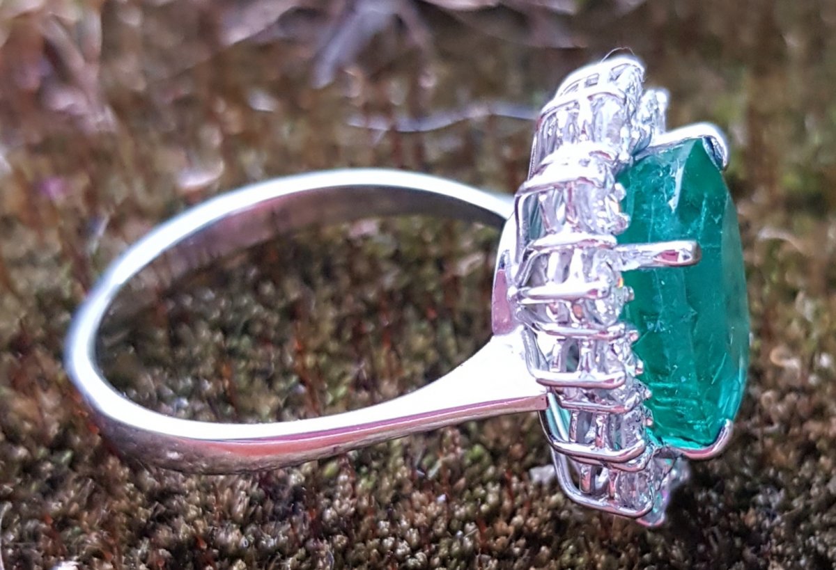 Emerald And Diamonds Ring, White Gold, X Xth Century-photo-2