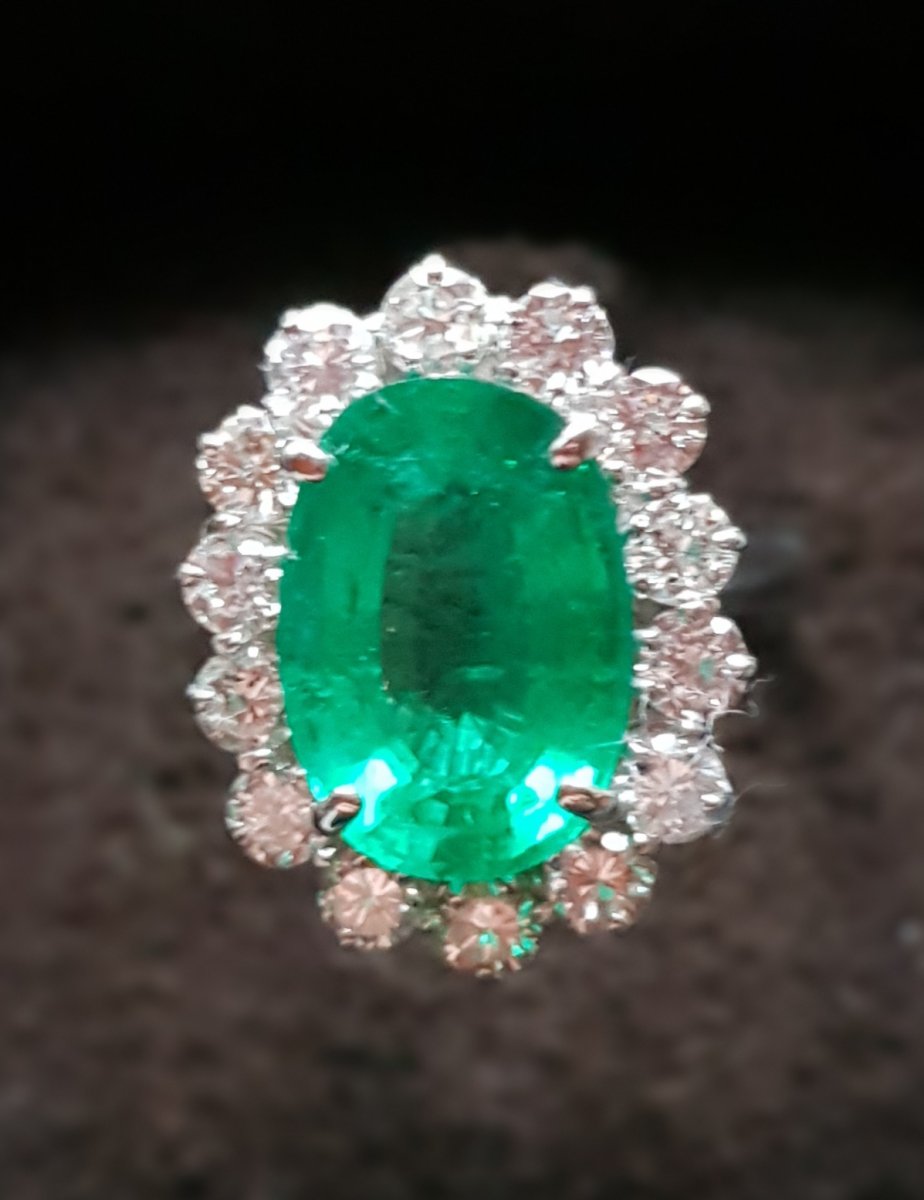Emerald And Diamonds Ring, White Gold, X Xth Century