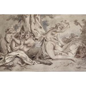 Dessin Bacchanal Avec Pan Dans Les Bois XVIIIeme 