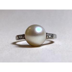 Bague or diamants et perle de culture