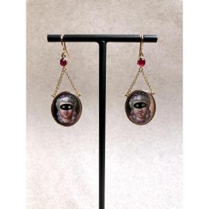 Pendants d’oreille or, diamants et rubis 