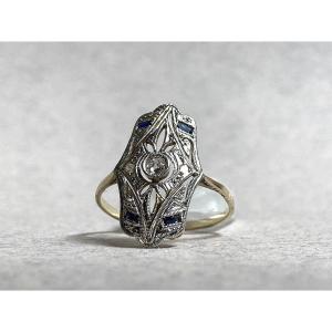 White Gold Ring With Diamonds And Sapphires 