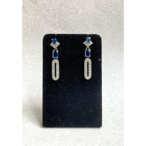 Boucles d’oreille en or blanc saphirs et diamants 