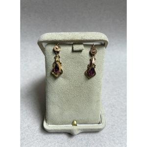Napoléon III - Boucles d’oreille en or, grenats et perles 