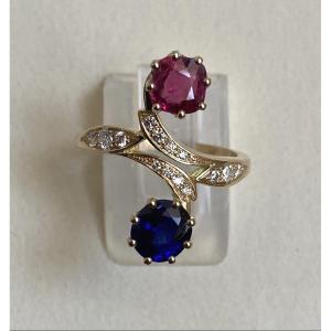 Toi Et Moi Ring In Gold, Diamonds, Rubies And Sapphire