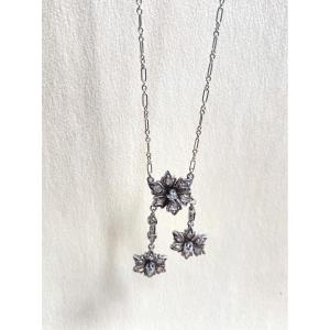 XIXeme - Collier négligé en or blanc et diamants - Belle Époque 