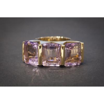 Vintage Yellow Gold And 3 Amethyst Ring