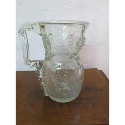 Art Deco Glass Pitcher Signed Schneider