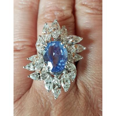 Important Ring In Platinum, Sapphire And Diamonds, Twentieth Century