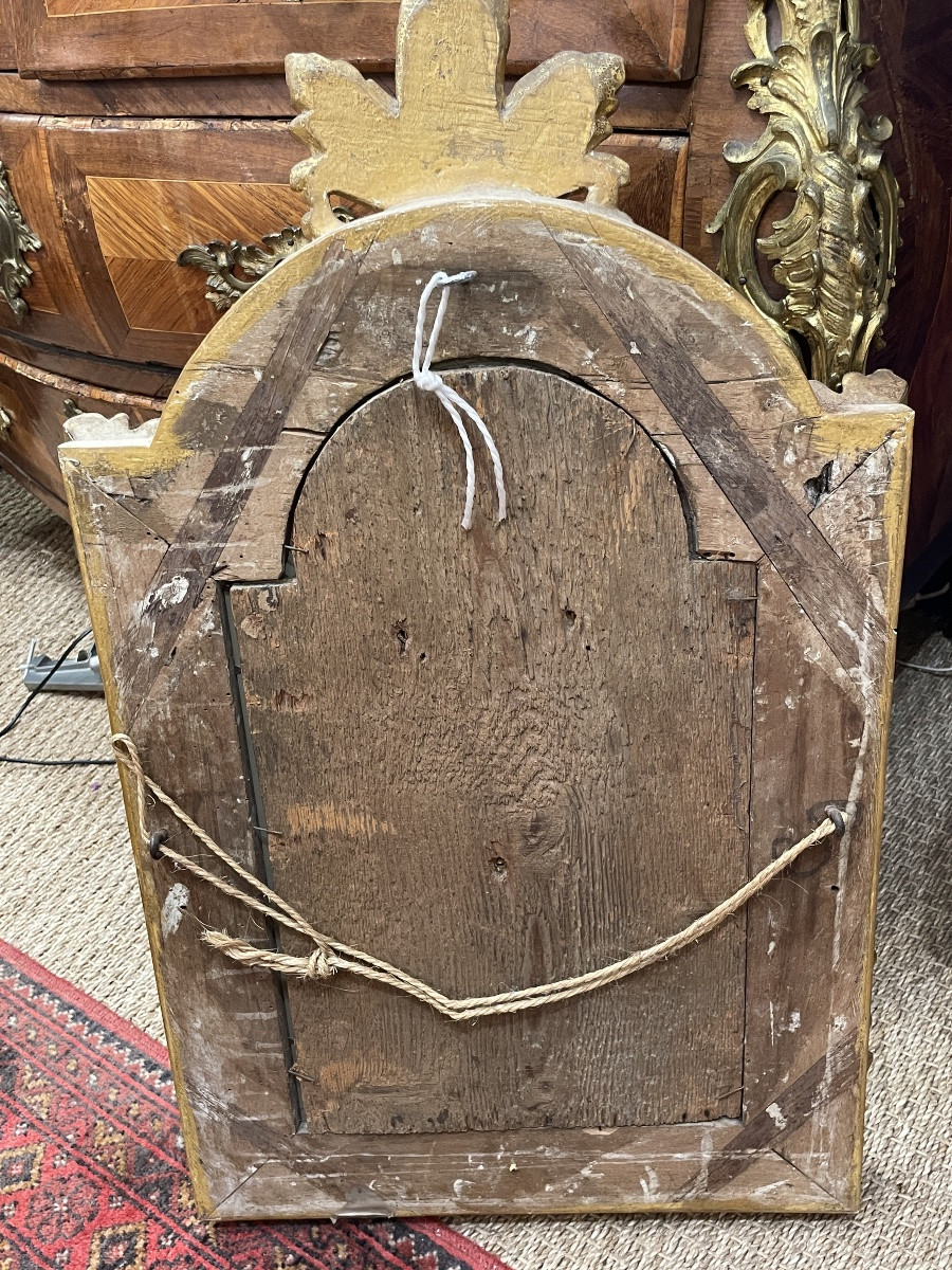Miroir à parcloses en bois doré -photo-2