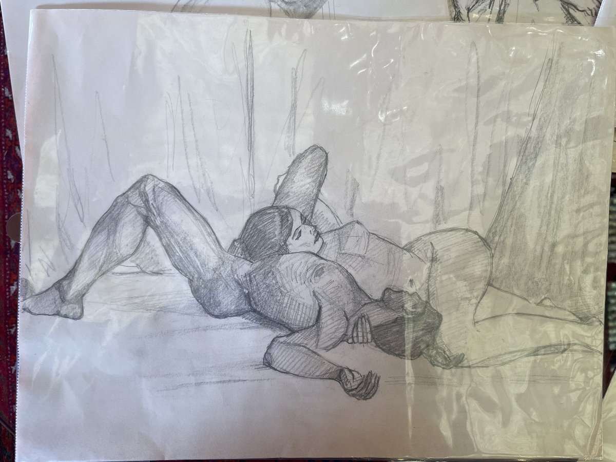 Lot de 5 Dessins De Nu - XXème-photo-3