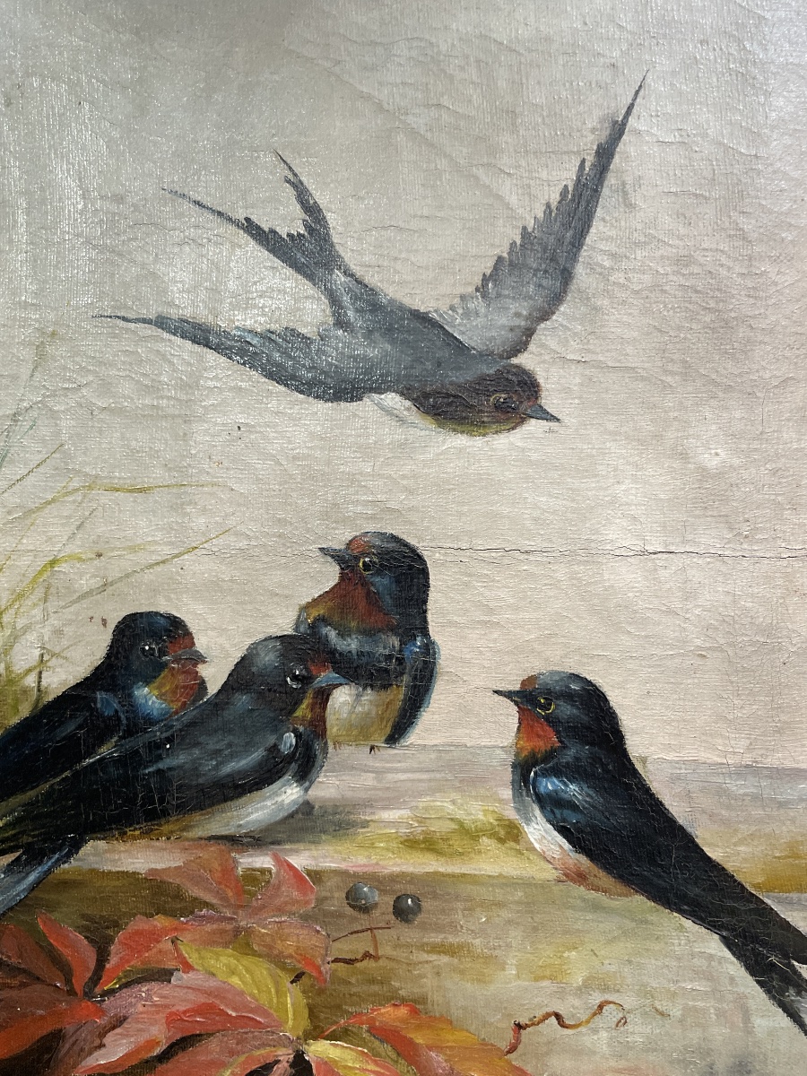 Huile sur toile « Les hirondelles »-photo-2