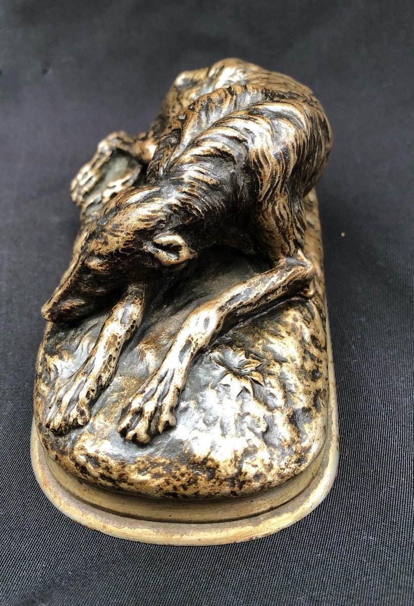 Paul Gayrard - Lying Greyhound In Bronze-photo-1
