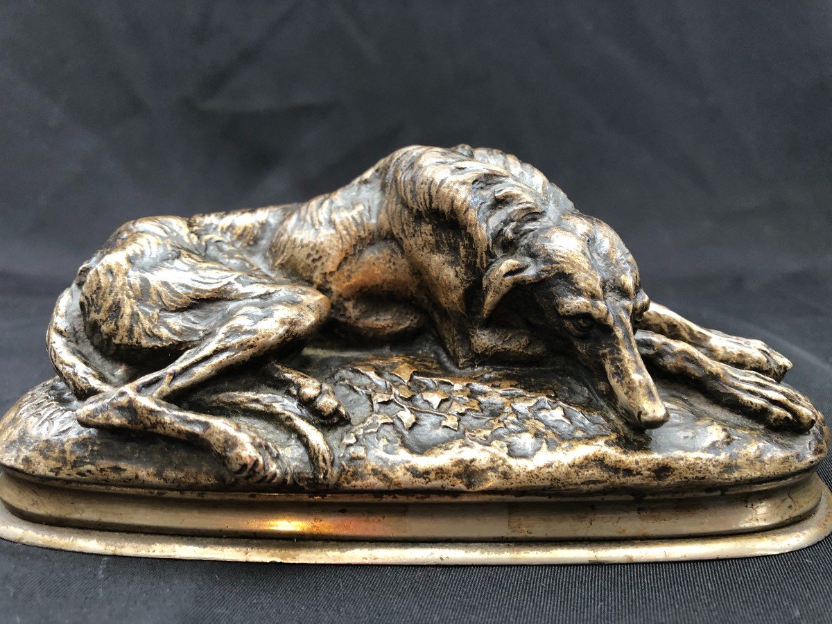 Paul Gayrard - Lying Greyhound In Bronze-photo-3