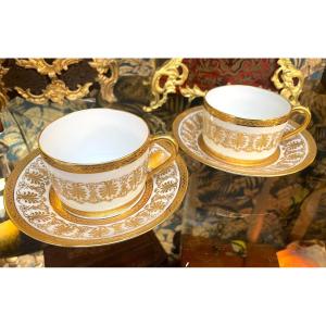 Pair Of Limoges Golden Porcelain Chocolate Cups