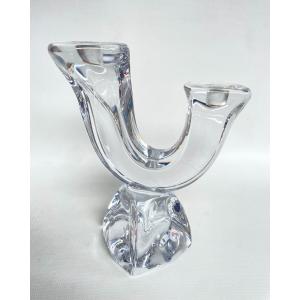 Daum Crystal Candle Holder With Two Branches 
