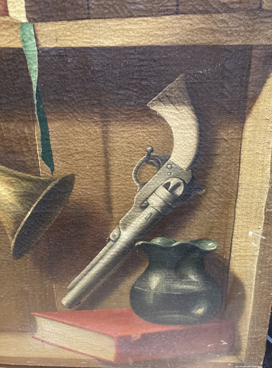 École Américaine  Nature morte en trompe l'œil-photo-2