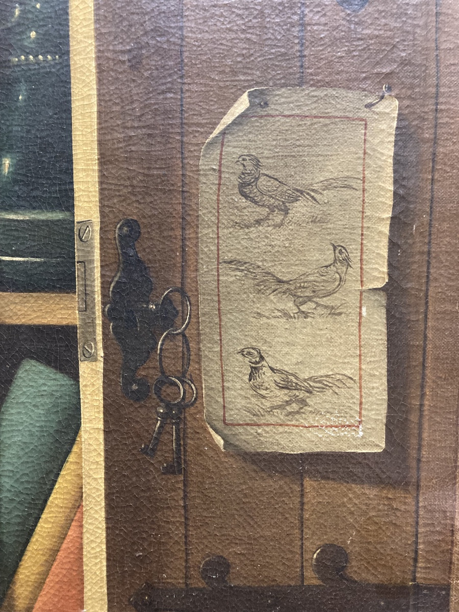 École Américaine  Nature morte en trompe l'œil-photo-3