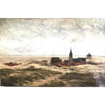 Theodore Verstraeten (1850-1907 ) Panorama de  Scheveningen      huile sur toile  52 x 79 cm