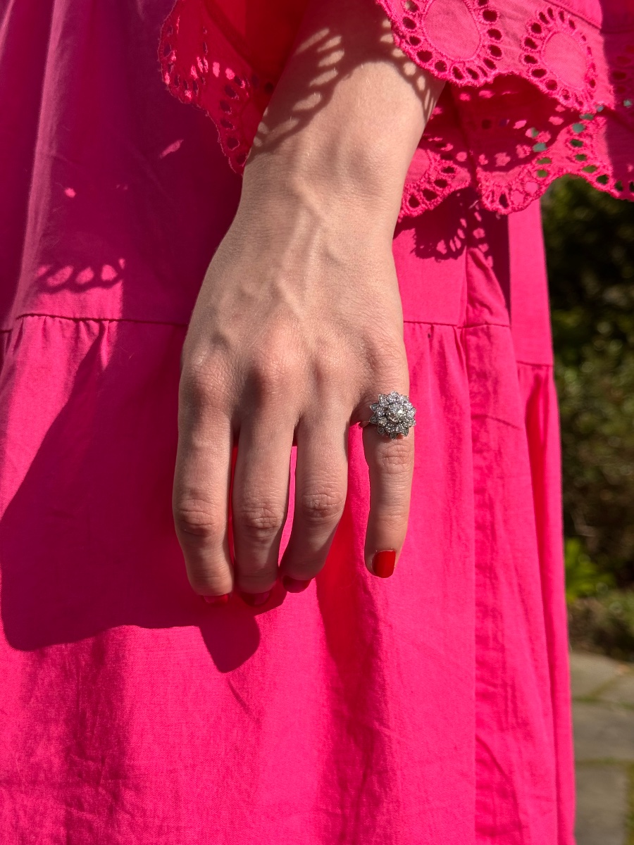 Daisy Diamond Ring In 18-karat White Gold And 950 Platinum-photo-2