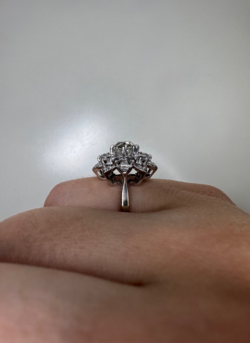 Daisy Diamond Ring In 18-karat White Gold And 950 Platinum-photo-2