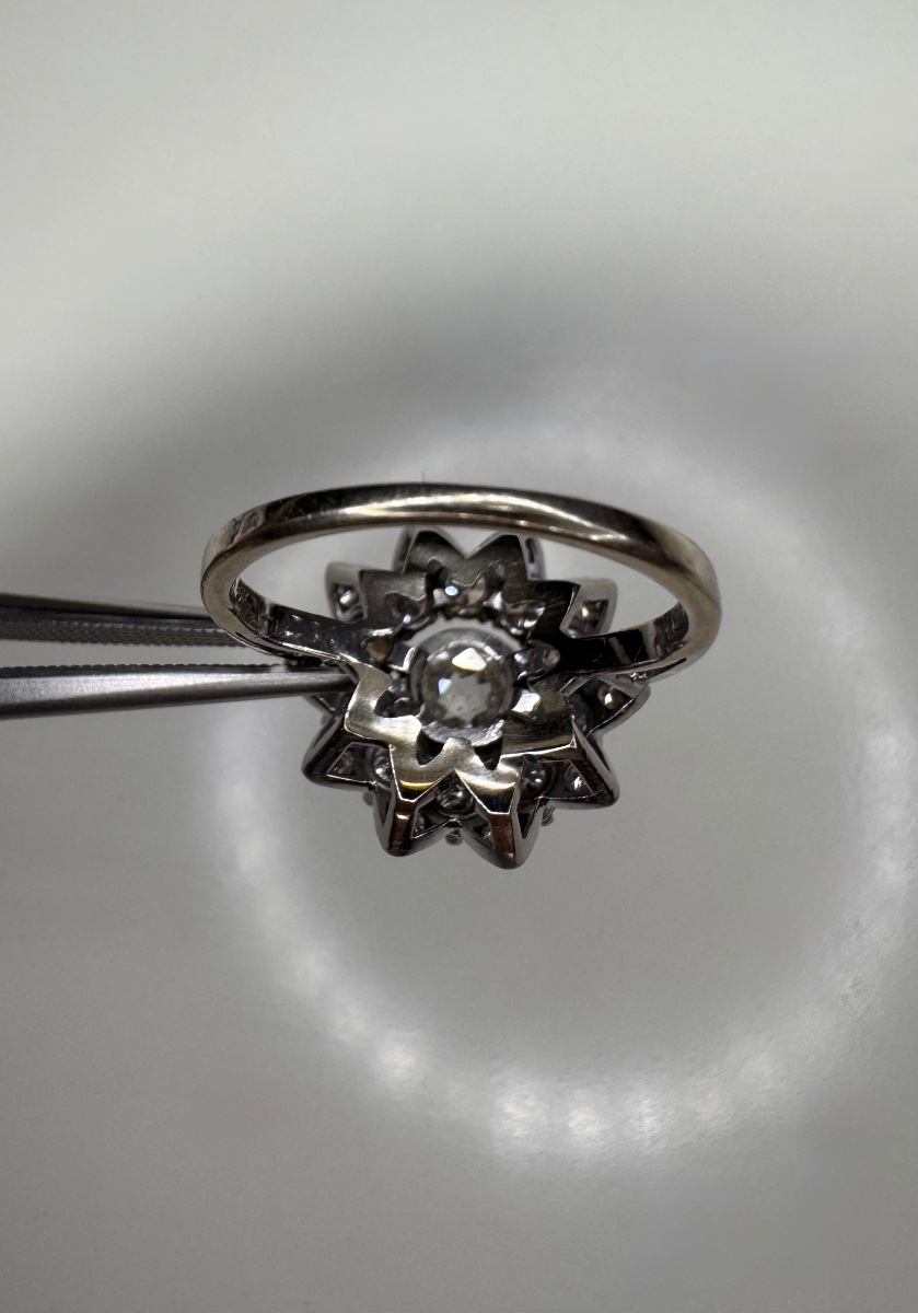 Daisy Diamond Ring In 18-karat White Gold And 950 Platinum-photo-4