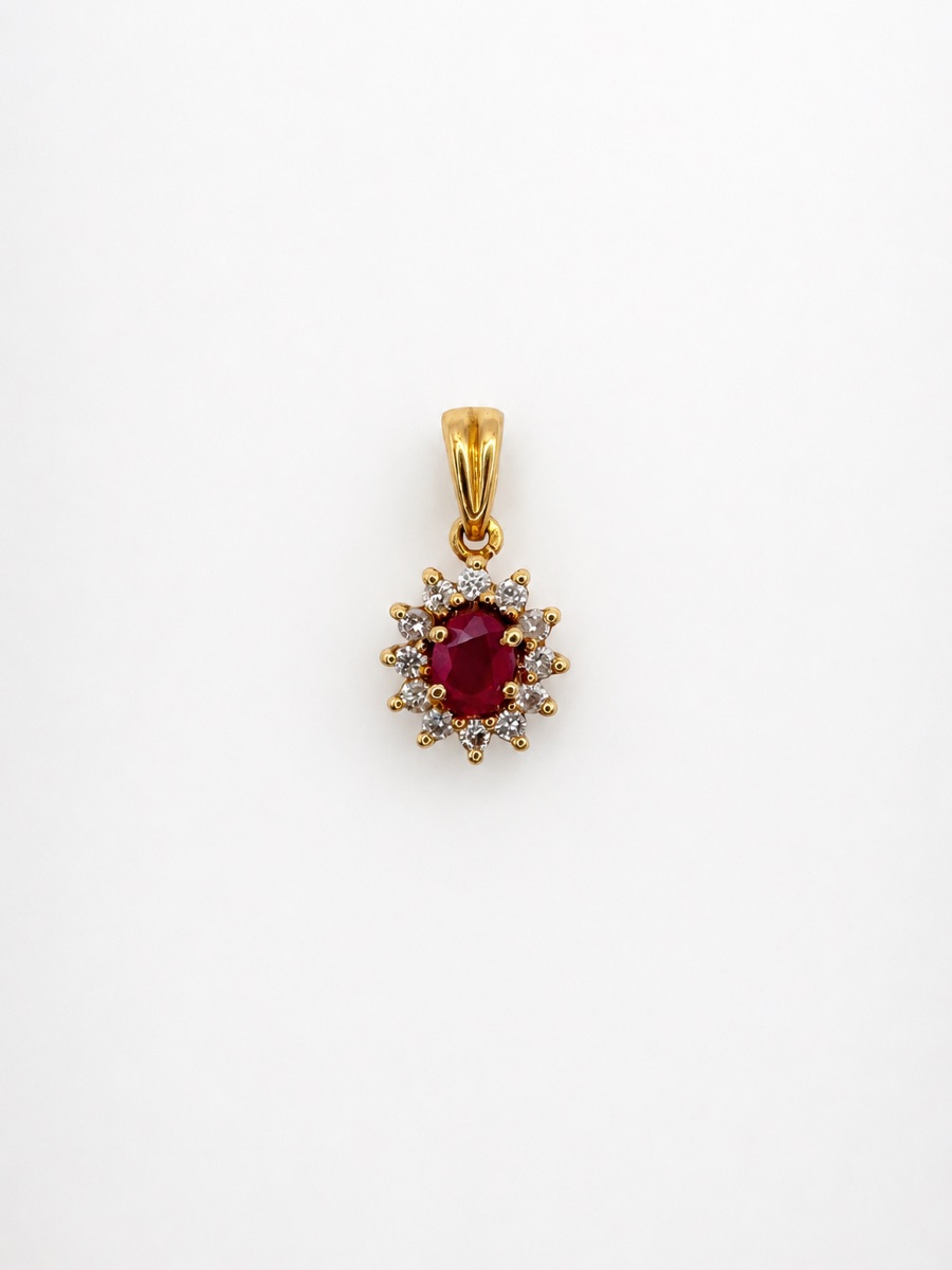 Ruby And Diamond Daisy Pendant, 18-karat Yellow Gold, 20th Century