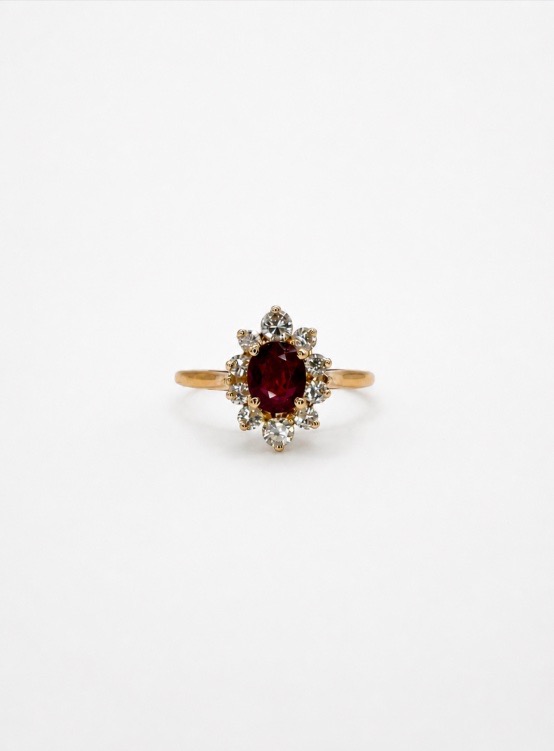 Ruby And Diamond Daisy Ring, 18-karat Yellow Gold, 20th Century