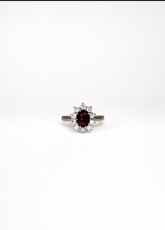 Ruby And Diamond Daisy Ring, 18-karat Rhodium-plated Gold, 20th Century