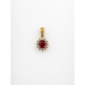 Ruby And Diamond Daisy Pendant, 18-karat Yellow Gold, 20th Century