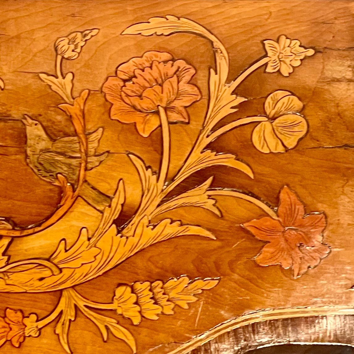 Commode Dite De Maîtrise Marquetée Fleurs & Oiseaux -photo-3