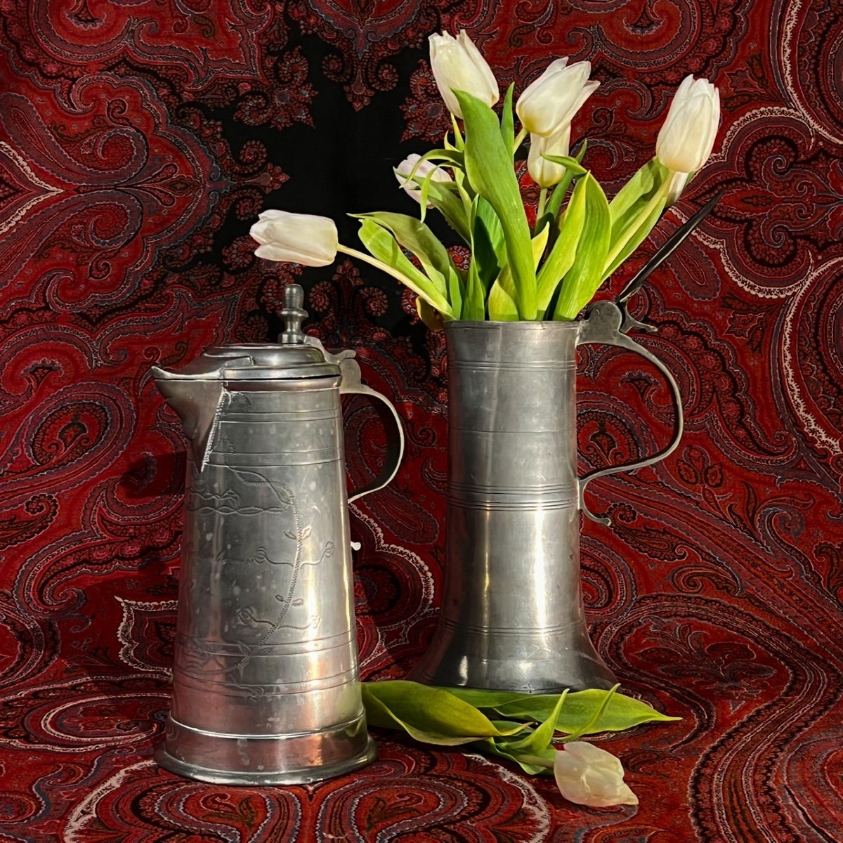 Two Pewter Pitchers XIXth Century