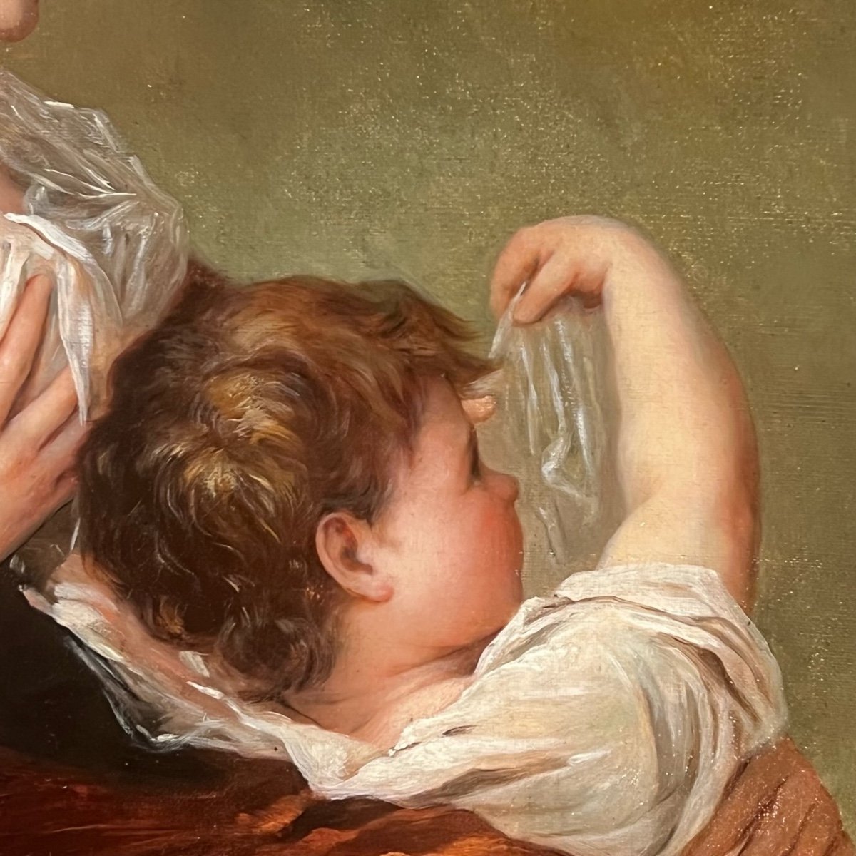 Femme Et Enfant XIX Eme Huile Sur Toile -photo-4