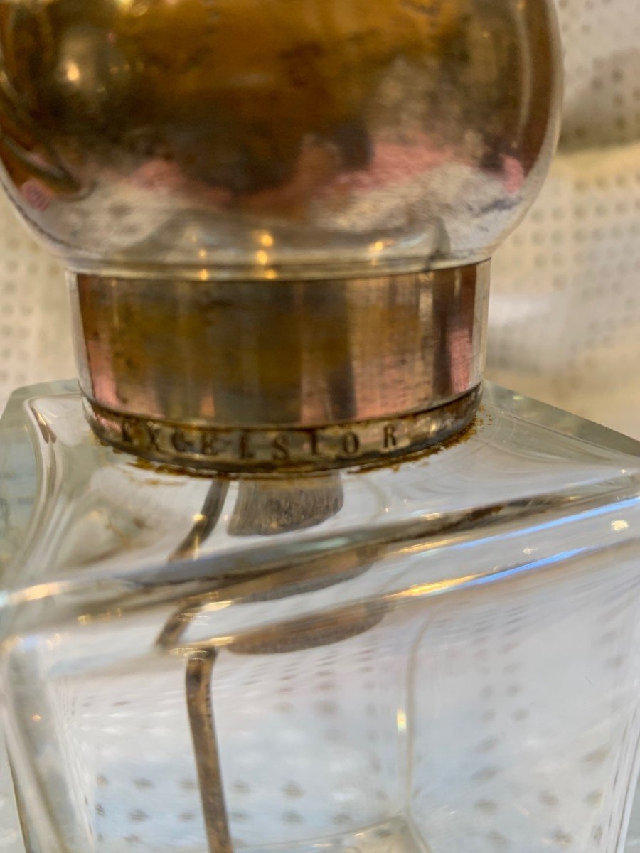 vaporisateur à piston  Art Déco en cristal et cabochon argenté gravé d'une fleur-photo-2