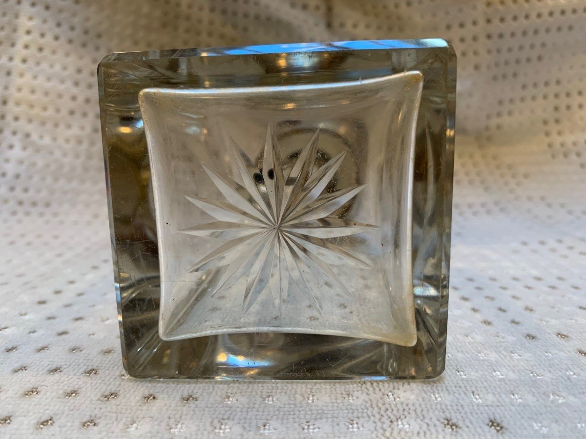 vaporisateur à piston  Art Déco en cristal et cabochon argenté gravé d'une fleur-photo-4