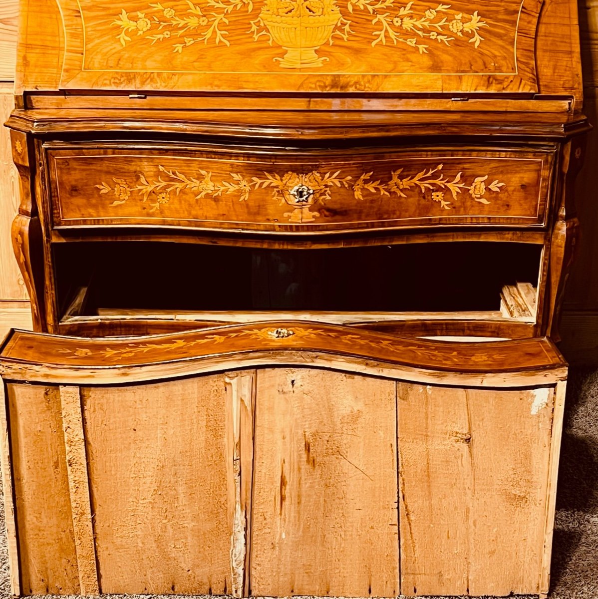 Chest Of Drawers Italian Baroque Style Marquetry Secretary.-photo-1