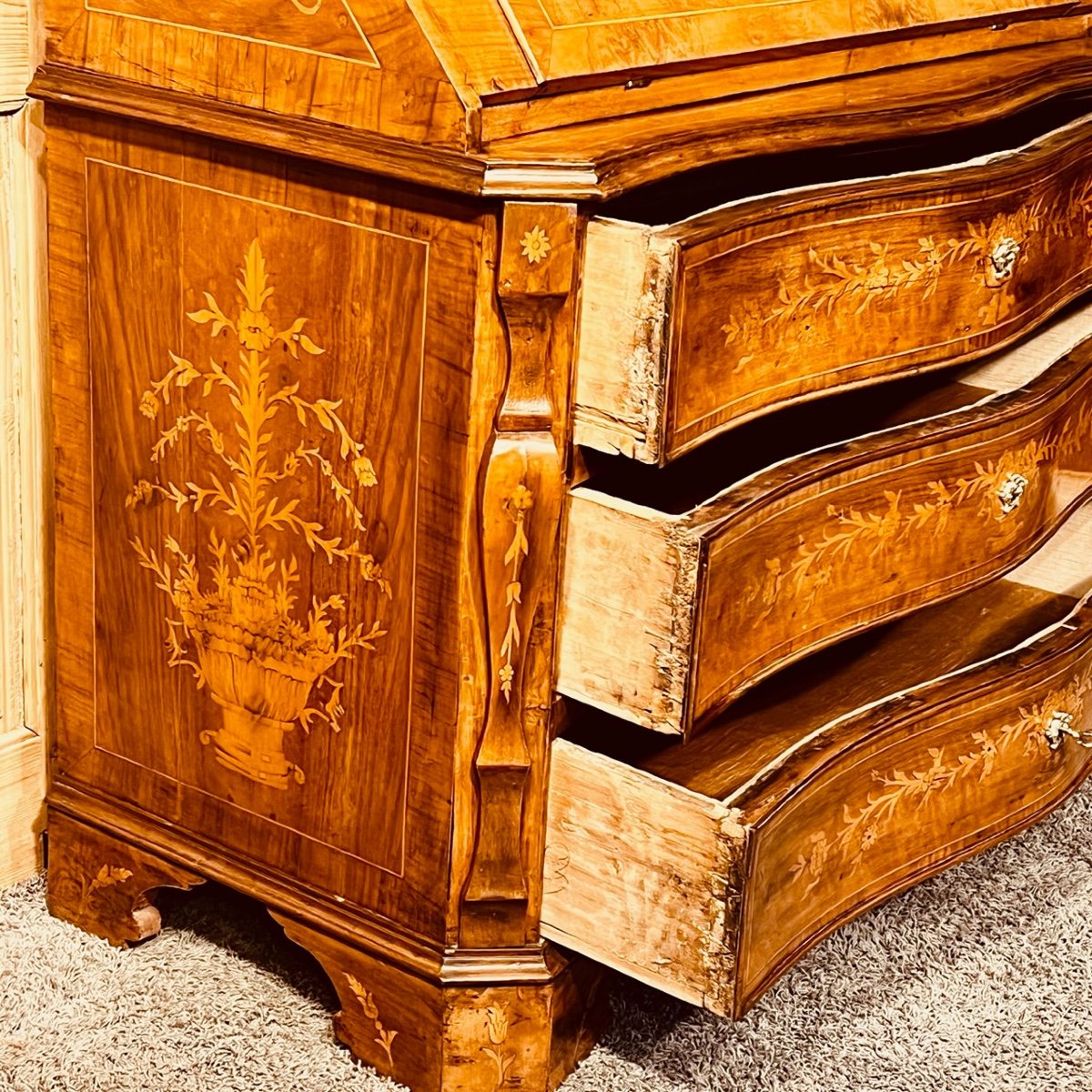 Chest Of Drawers Italian Baroque Style Marquetry Secretary.-photo-2