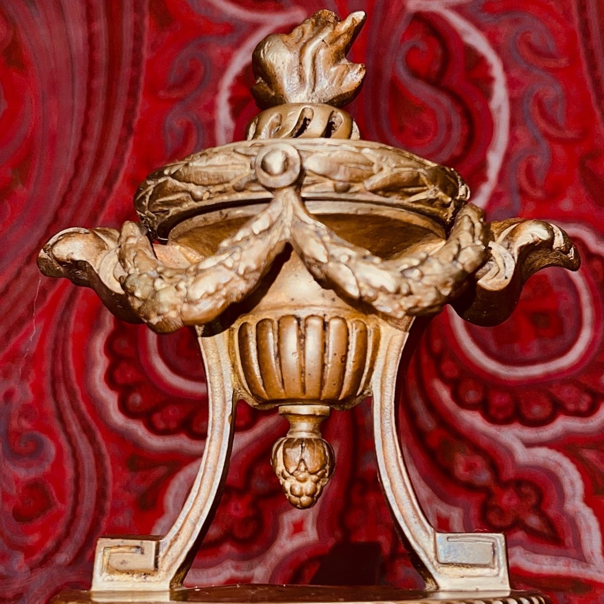 Paire de Chenets Décor Pots à Feu Bronze Louis XVI  -photo-3
