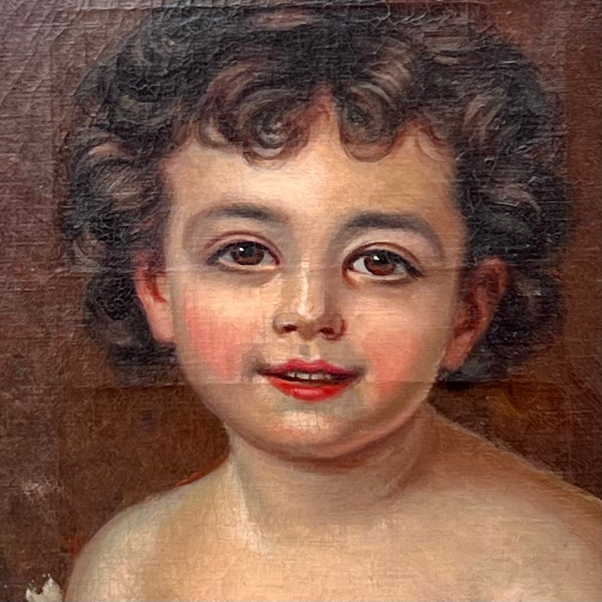 Enfant Aux Bouclettes Toile XIX ème Signée De Grandchamp