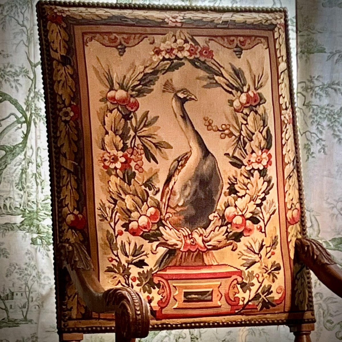 Armchair Louis XIII Tapestry With Peacock And Basket Of Flowers-photo-2