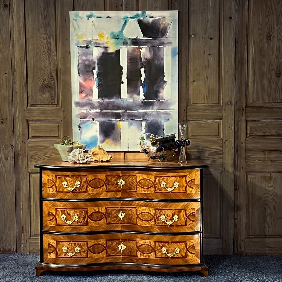 Inlaid Shaped Chest Of Drawers Walnut XVIIIth-photo-4