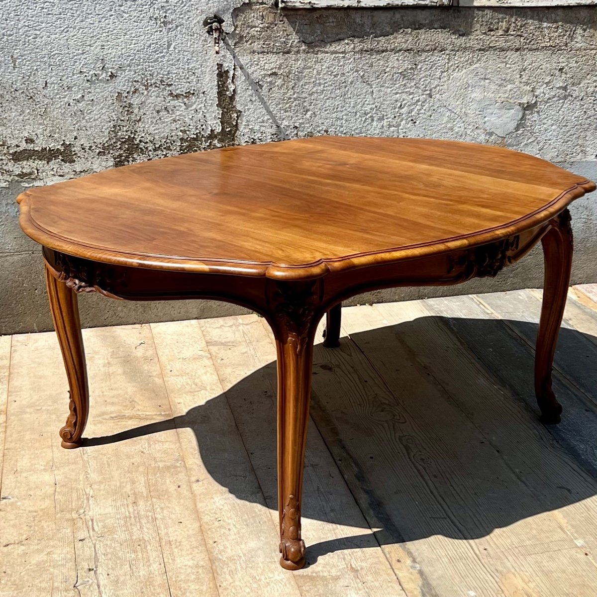 Oval Walnut Table With 5 Extensions Signed Krieger Paris