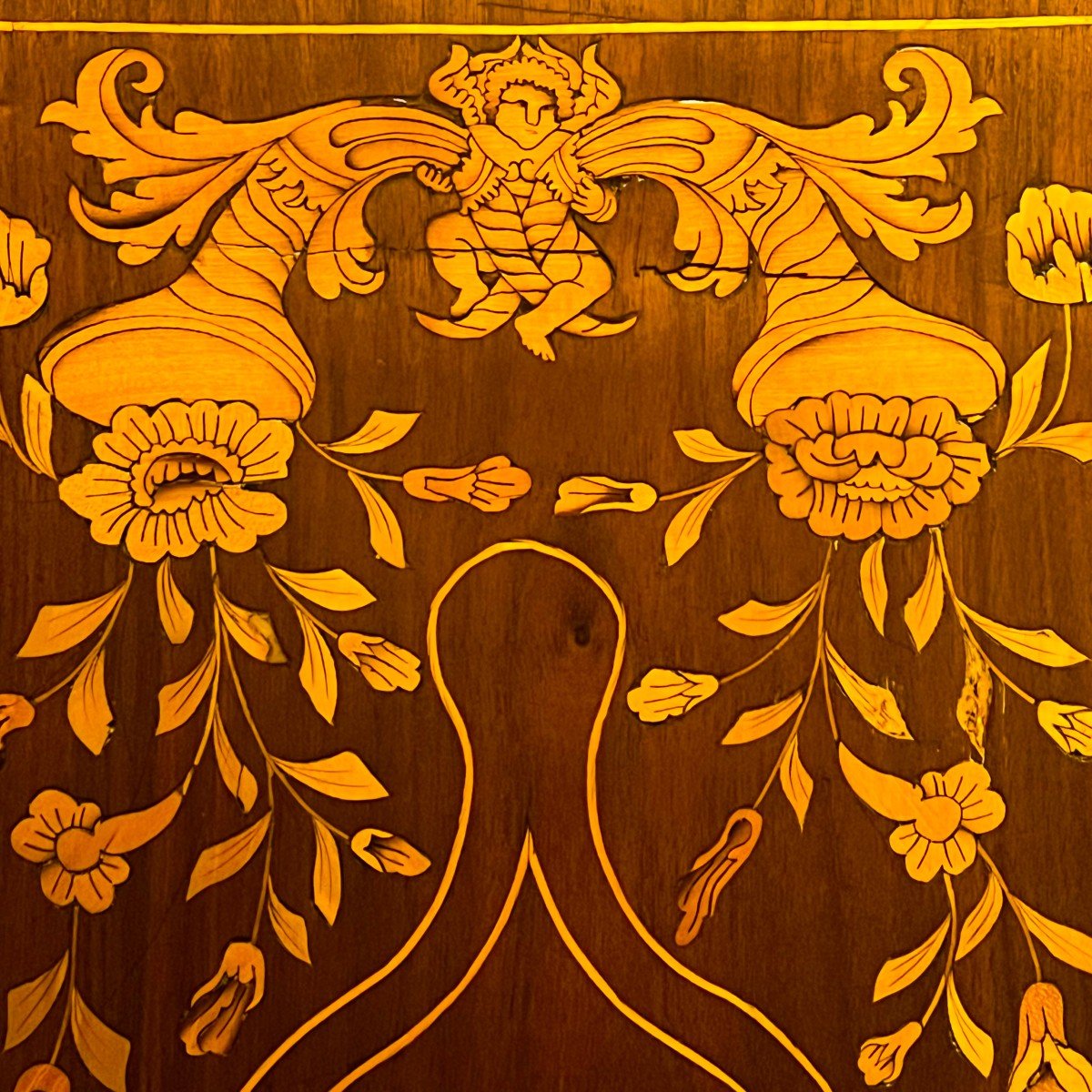 Inlaid Corner With Floral Decor, Birds And Lansquenets-photo-3