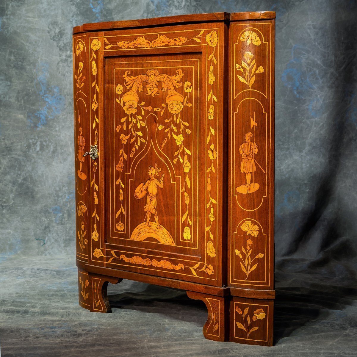 Inlaid Corner With Floral Decor, Birds And Lansquenets