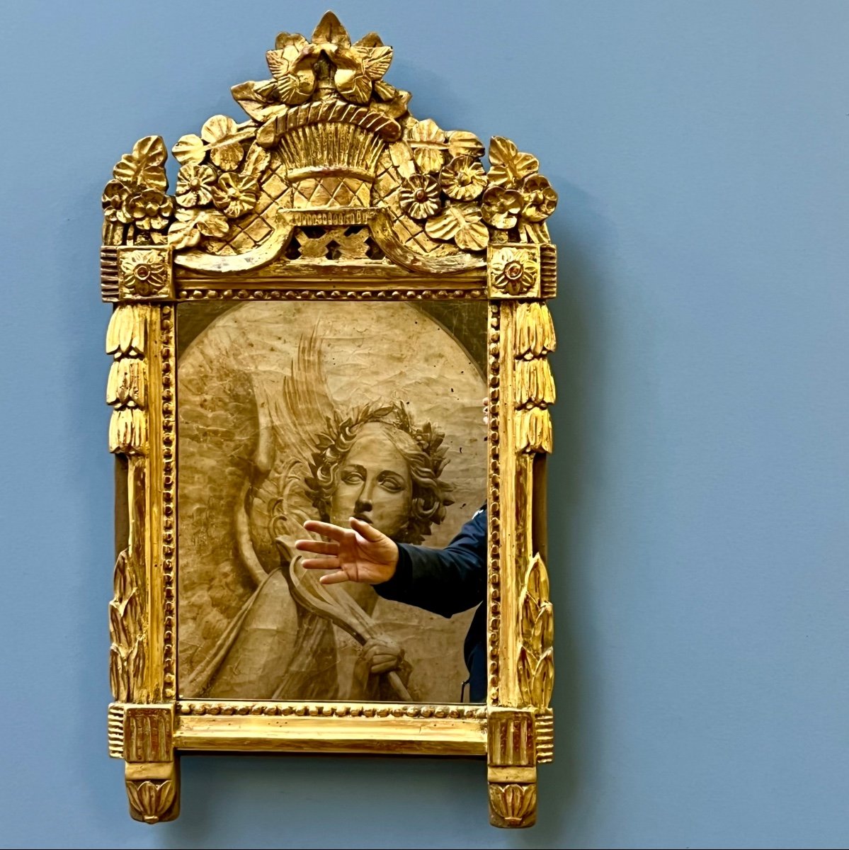 Miroir Bois Sculpté Et Doré Décor Louis XVI -photo-3