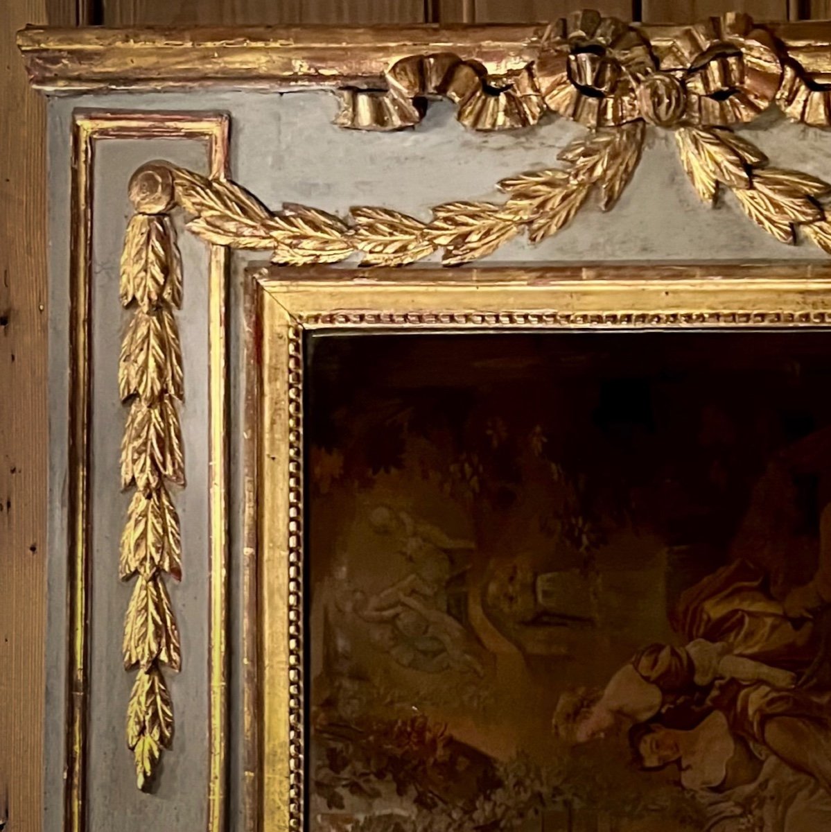 Louis XVI Trumeau Mirror Golden Wood-photo-2