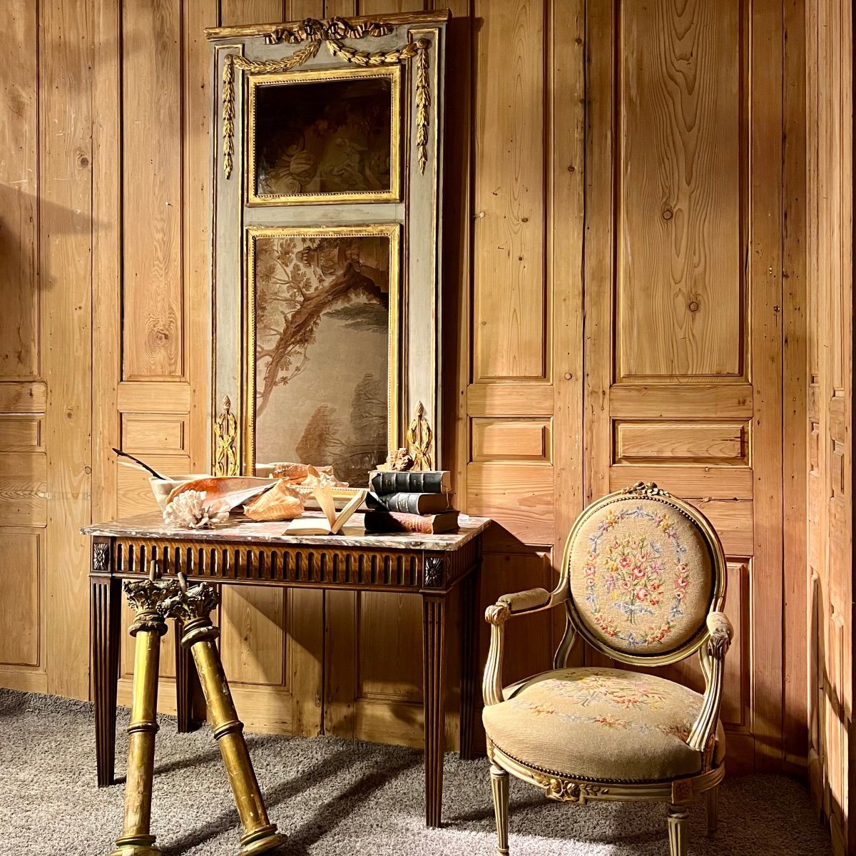 Miroir Trumeau Louis XVI Bois Doré-photo-3