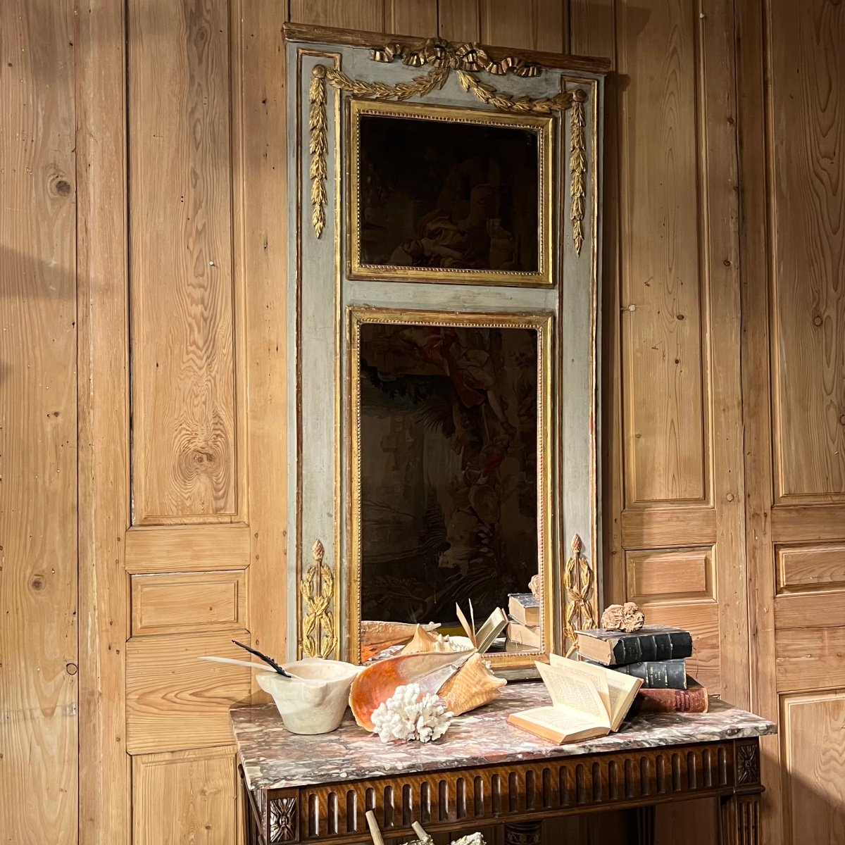 Louis XVI Trumeau Mirror Golden Wood-photo-4