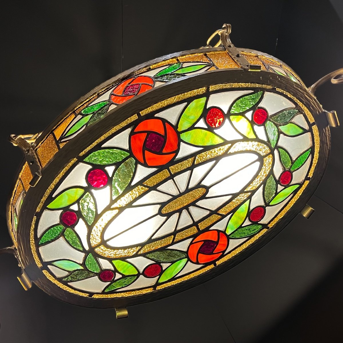 Art Deco Stained Glass Chandelier -photo-3